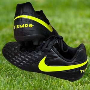 Nike Kids Soccer CleatsTiempo Black and Neon Yellow